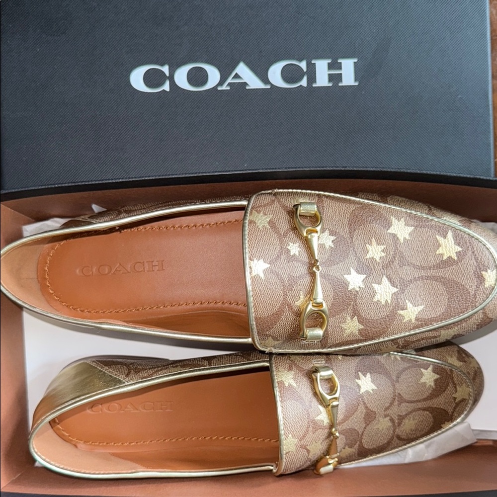 Coach Women's Brown Loafers with Gold Accents BRAND NEW Size 9